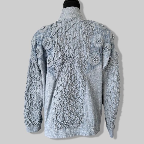 Vintage Lim's Pure Silk Embellished Denim Bomber Jacket - Picture 3 of 16